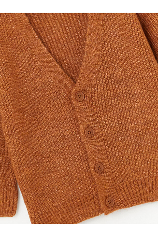 V Yaka Uzun Kollu Erkek Bebek Triko Hırka - 3