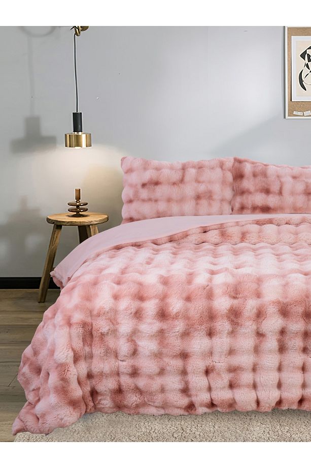 Bubble Soft Tavşan Tüyü Çift Kişilik Yatak Örtüsü Seti Pudra 220x240 - 2