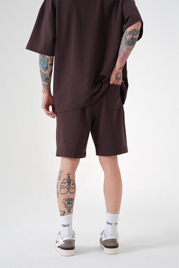 Erkek Premium Cepli Basic Relaxed Pamuklu Kahve Şort - 3