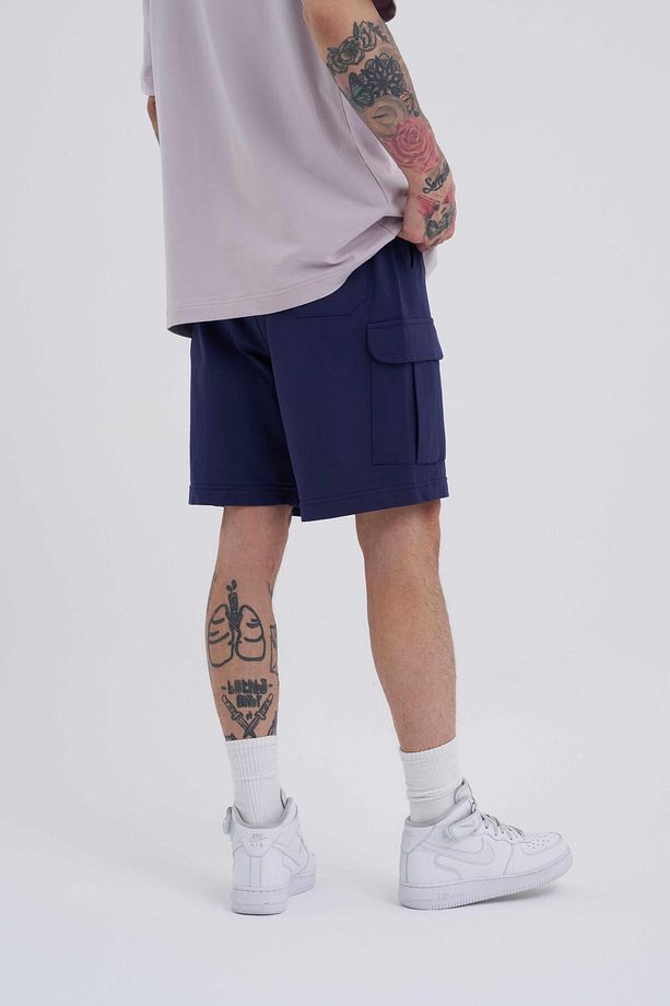Erkek Kargo Cepli Basic Relaxed Lacivert Şort - 4