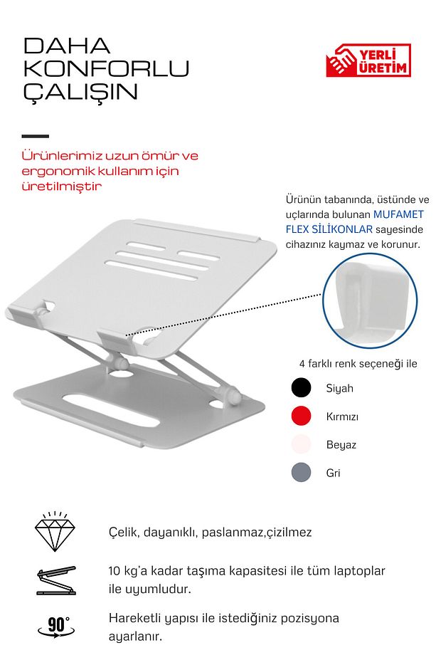 Basic 2 Tüm Modellerle Uyumlu Metal Kolay Ayarlanır Katlanabilir Ergonomik Laptop Standı Yükseltici - 2