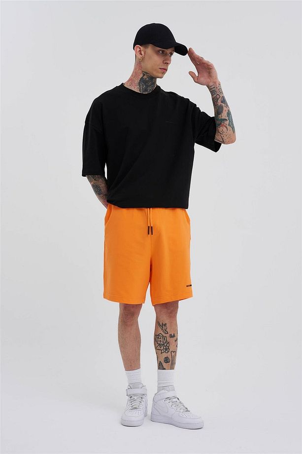 Erkek Cepli Basic Oversize Turuncu Şort - 6