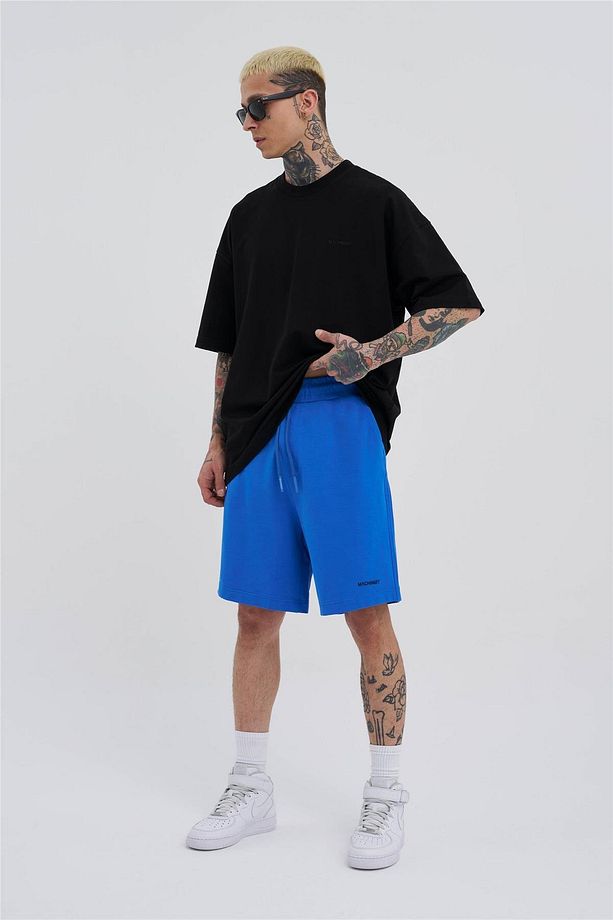 Erkek Basic Oversize Açık Mavi Şort - 4