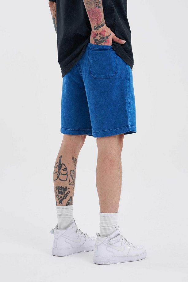 Erkek Luxury Basic Yıkamalı Relaxed Lacivert Şort - 6