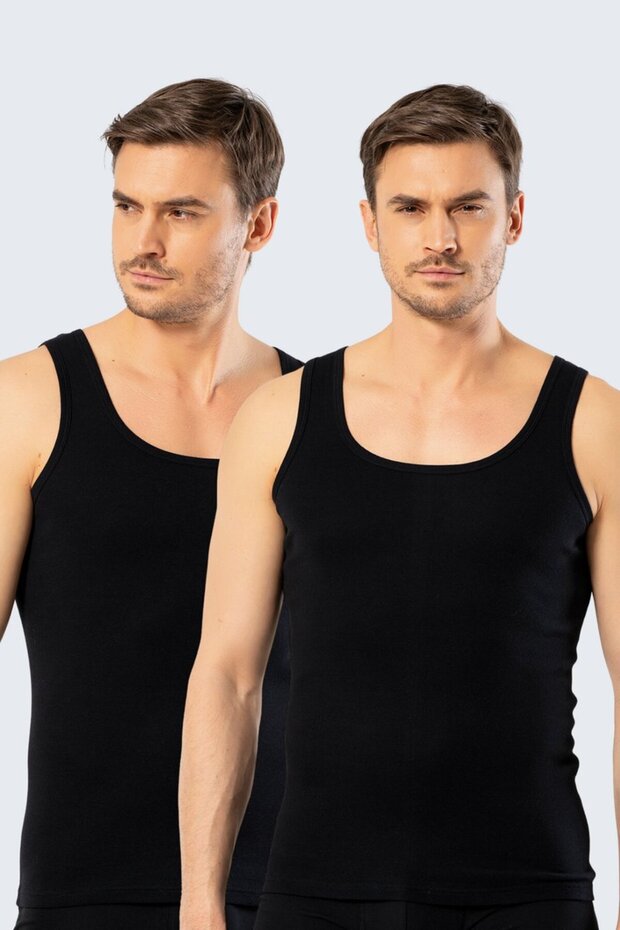 Men's Black Undershirt - Pack of 2, 100% Cotton