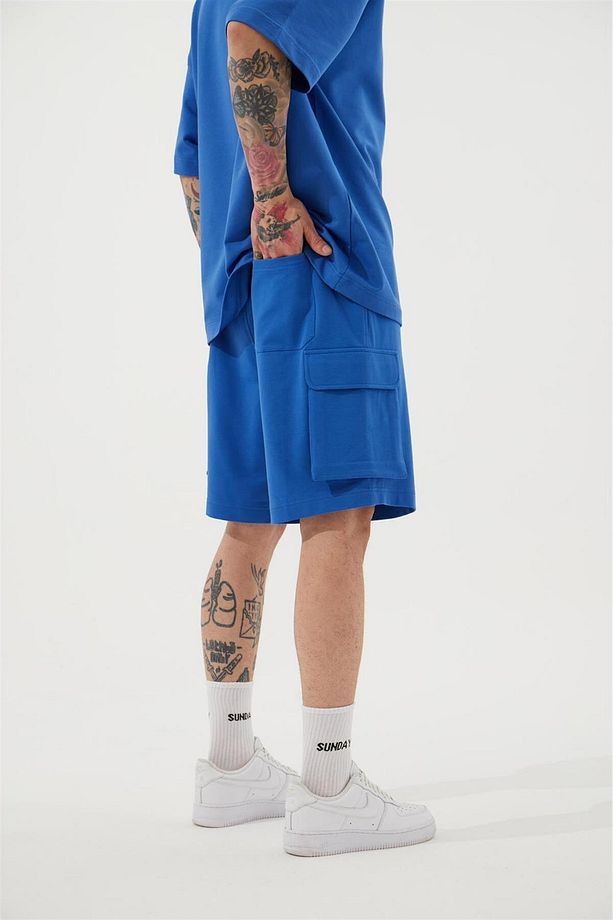 Erkek Kargo Basic Oversize Açık Mavi Şort - 4