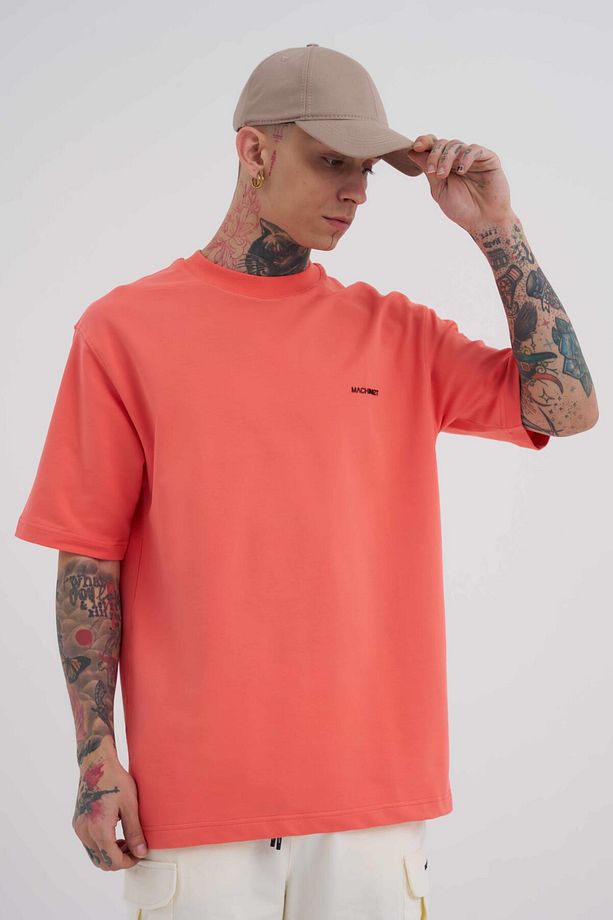 Erkek Solid Basic Relaxed Pamuklu Pembe Tişört - 1