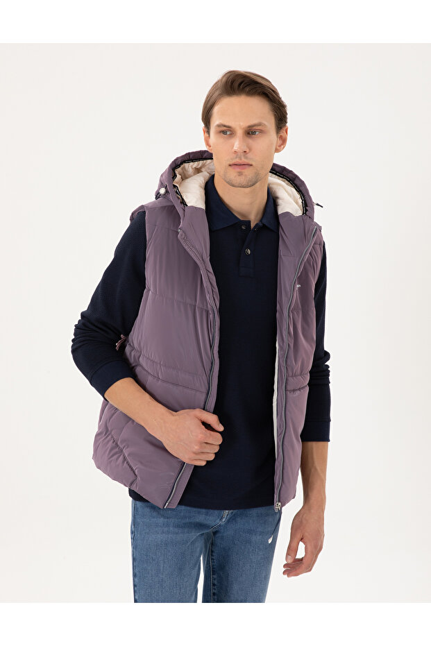 Purple Hooded Inflatable Warm Vest 50293233 -Vr038