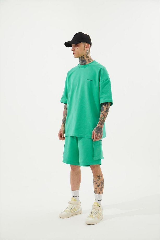 Erkek Kargo Basic Oversize Yeşil Şort - 4
