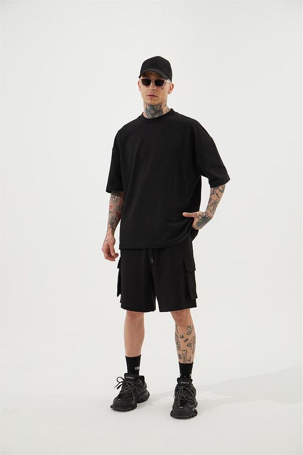 Erkek Kargo Basic Oversize Siyah Şort - 5