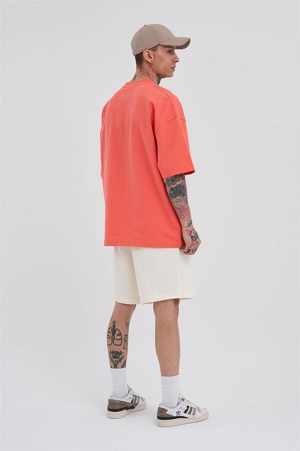 Erkek Cepli Basic Oversize Krem Şort - 5