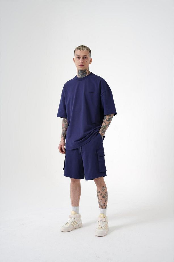 Erkek Kargo Basic Oversize Lacivert Şort - 4