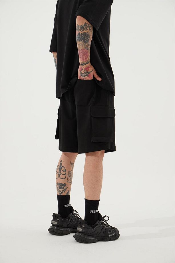Erkek Kargo Basic Oversize Siyah Şort - 4