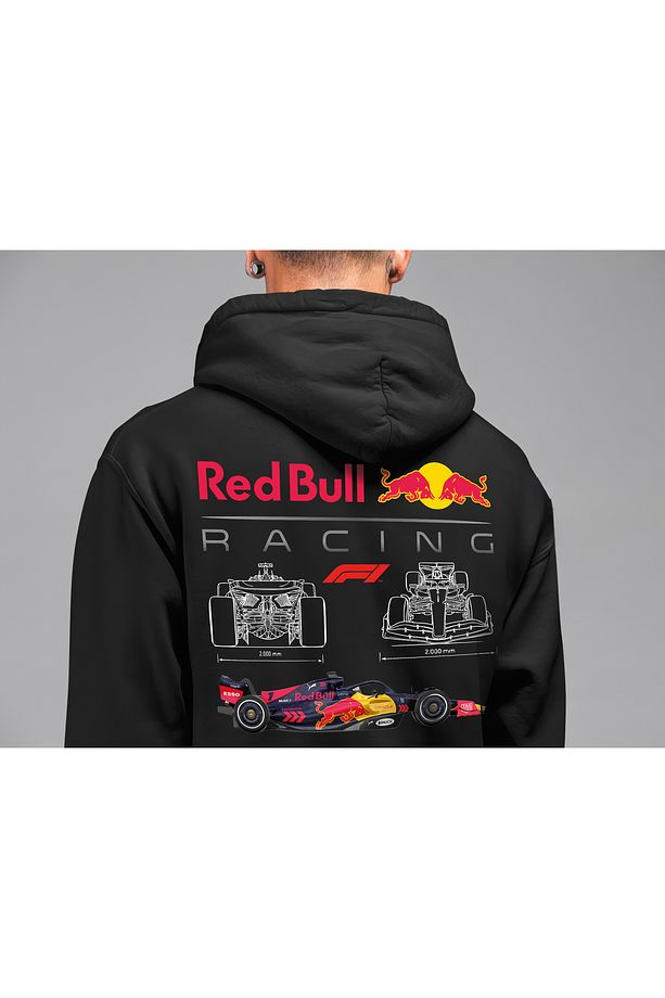 F1 Redbull Team ön ve sırt baskılı Siyah 3 Ip Kalın Kumaş Unisex Sweatshirt Hoodie - 1