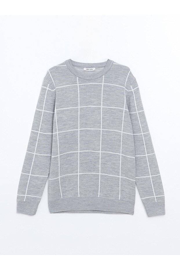 Lcw Vision Crew Neck Long Sleeve Plaid Men's Knitwear Sweater (W4)