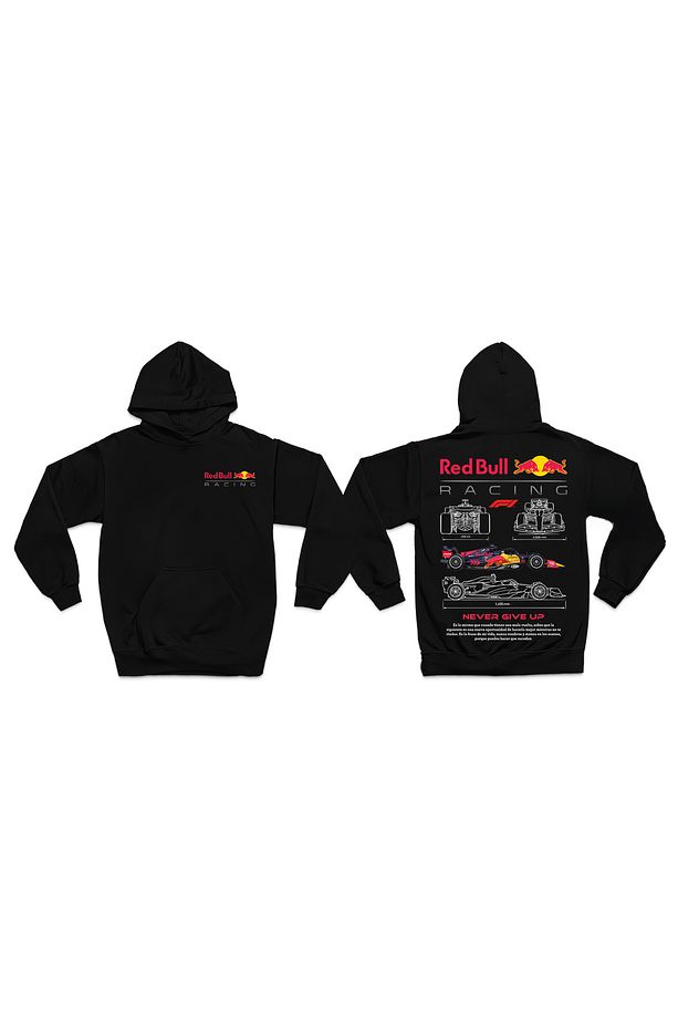 F1 Redbull Team ön ve sırt baskılı Siyah 3 Ip Kalın Kumaş Unisex Sweatshirt Hoodie - 3