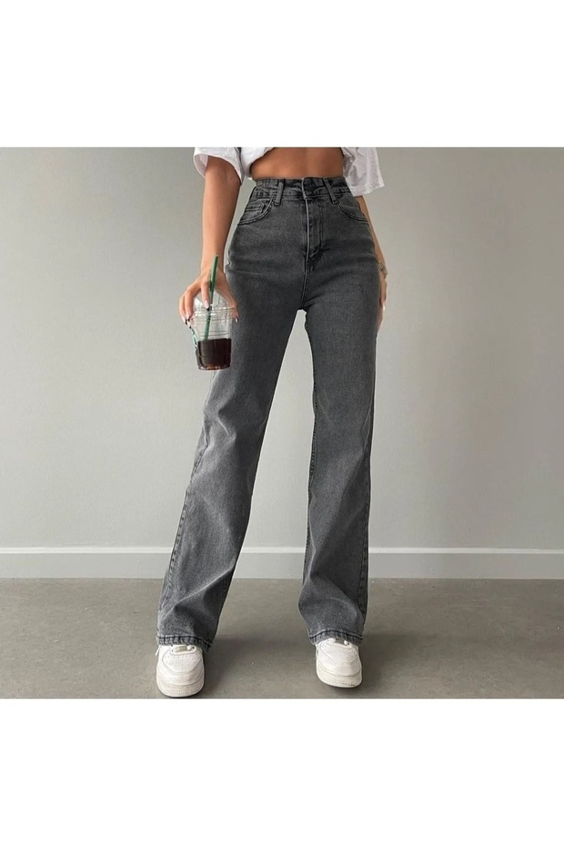 Eliza High Waist Anthracite Palazzo Jeans Lycra Smoked Jeans