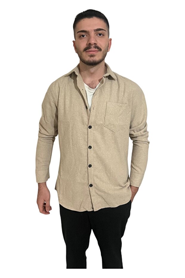 Men's Regular Fit Winter Cashmere Jacket Shirt - Warm and Stylish Model