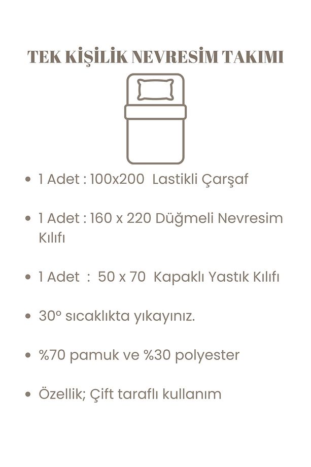 Cube, Desenli Tek Kişilik, Lastikli Çarşaflı, Çift Taraf Kullanımlı Nevresim Takımı - 3