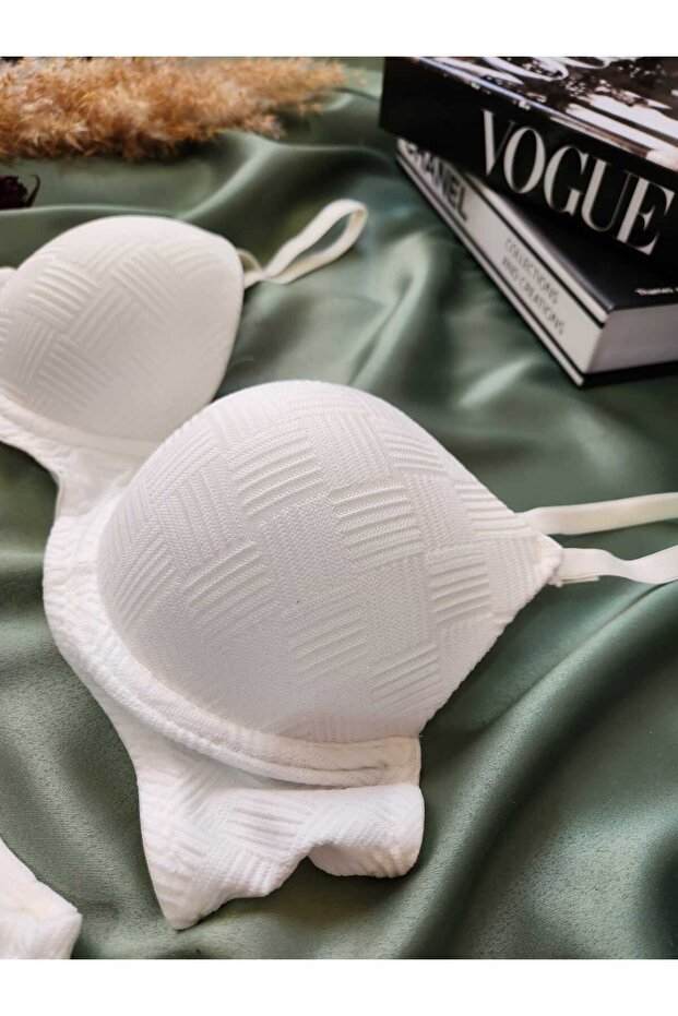 Basic Knit Patterned Light Support Bra Set - 5