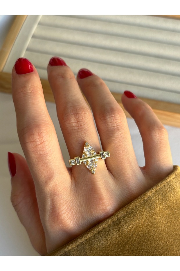 Triangle Model Zircon Stone Ring - 4