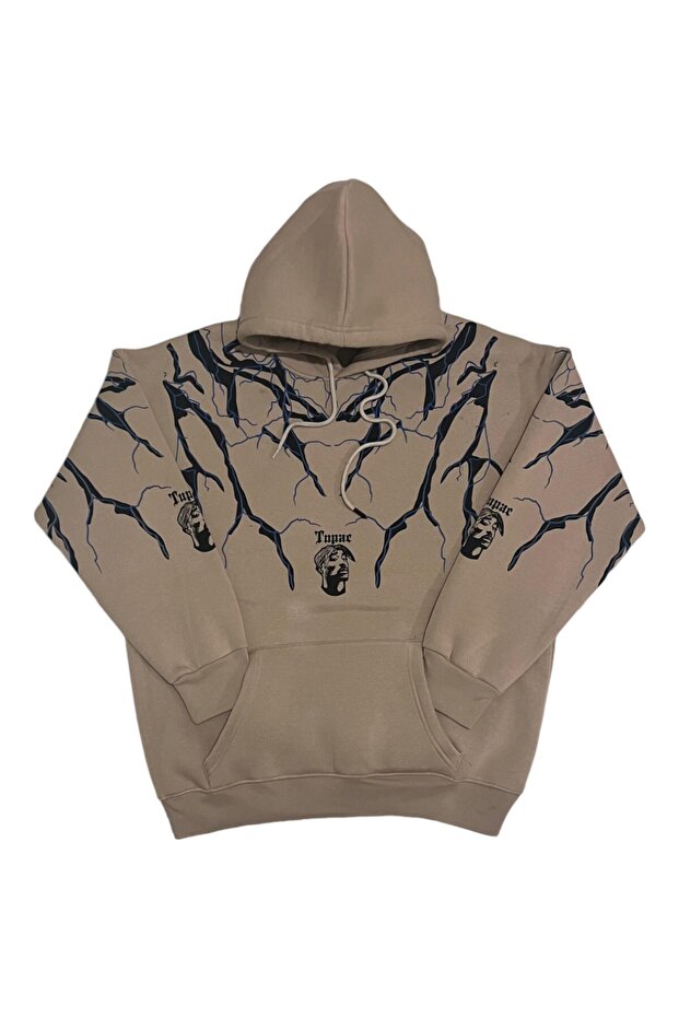 Світшот унісекс Regular Fit бавовняний з м'яким текстурованим флісом з візерунком з капюшоном - 1