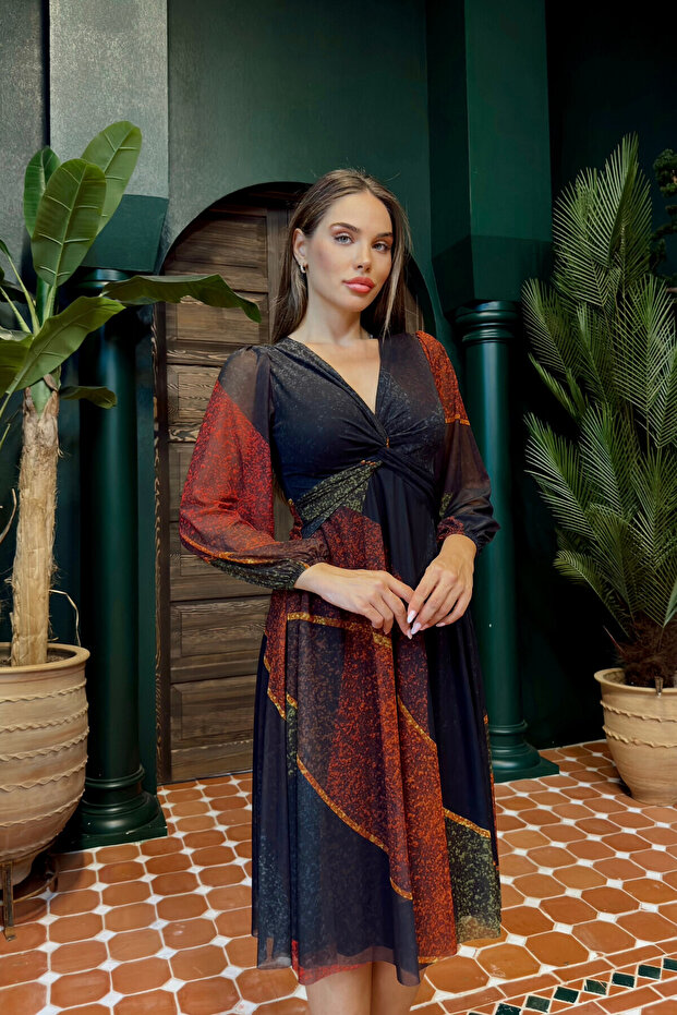 Düğümlü Tül Elbise - 5