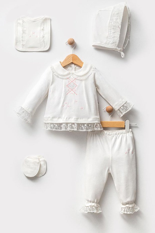 Baby Girl Hospital Release Newborn Luxury Laced 100% Cotton Bodysuit Set 5 Pieces Baby Gift