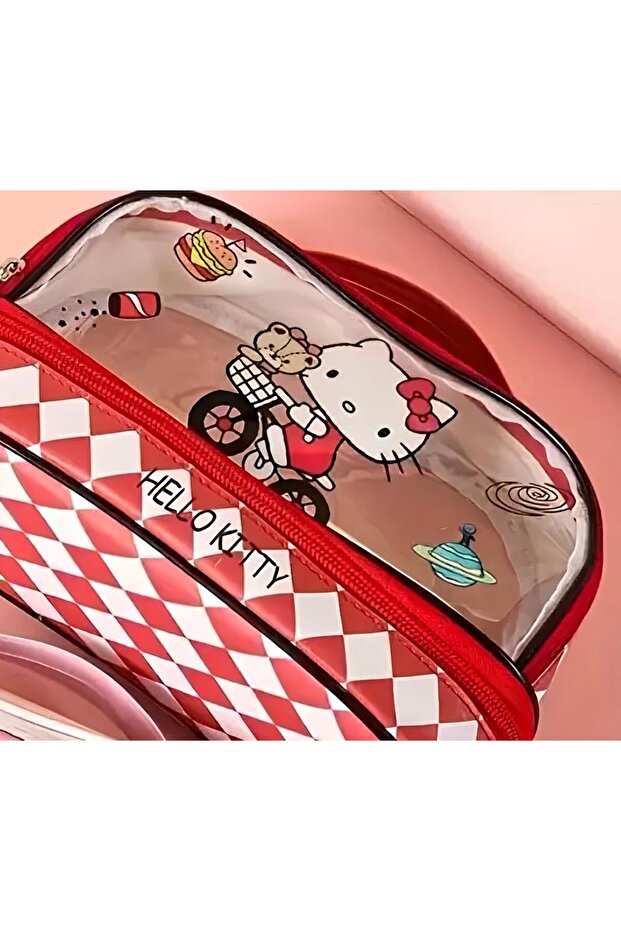 Children's Pencil Case with Hello Kitty Figure - Two Compartments, Transparent Section - 3