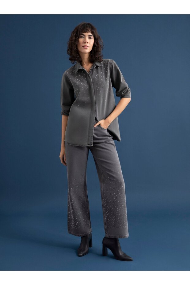تونيك من الدنيم باللون الرمادي - بتفاصيل حجرية - ريفكا - 3