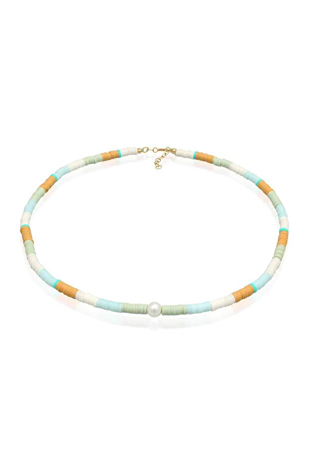 Dámský náhrdelník Surfer Heishi Beads s perlami ve tvaru mušle ze sterlingového stříbra 925 - 1