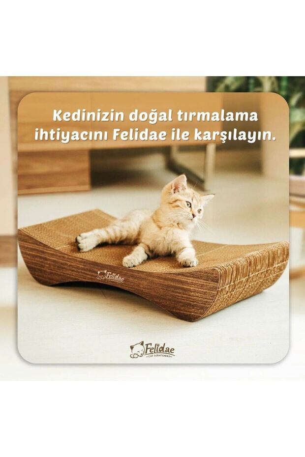 Oluklu Mukavva, Kedi Tırmalama Kanepesi – Yatay Tırmalama / Small (50X10X24CM) - Koyu Ahşap Renk - 1
