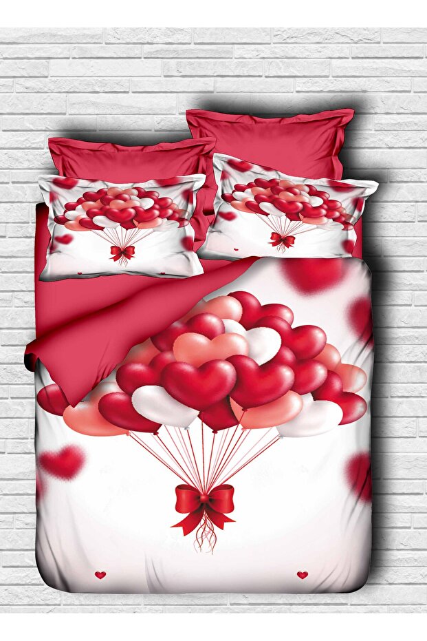 Heart Balloons Digital Double Duvet Cover Pillow Set