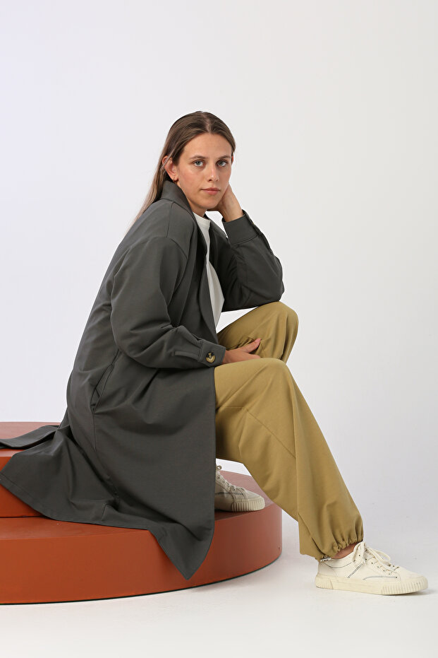 Anthracite Buttoned Comfortable Knitted Jacket