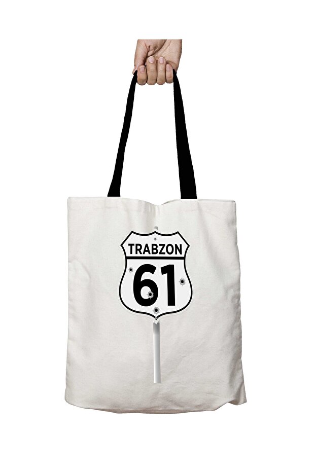 Black Sea Trabzon Plate 61 Washable School Shoulder Bag with Black Handles
