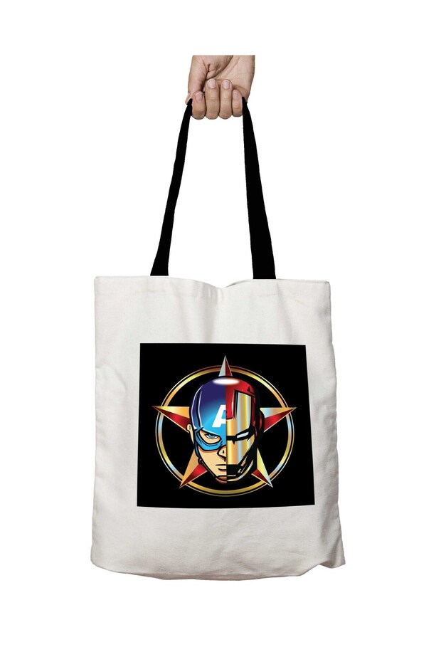 Captain America Iron Man Washable School Shoulder Bag with Black Handles