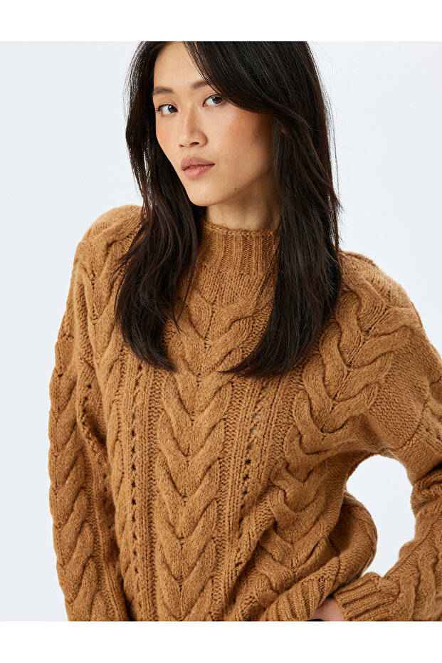 Soft Texture Long Sleeve Lightweight Stand Collar Hair Knit Sweater