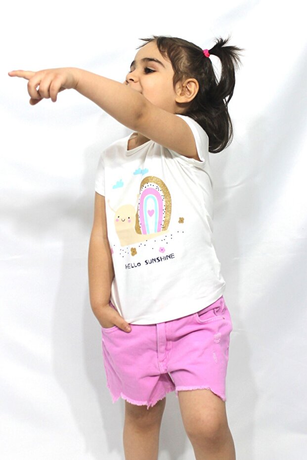 Kız Çocuk Pembe Denim Şort - 6