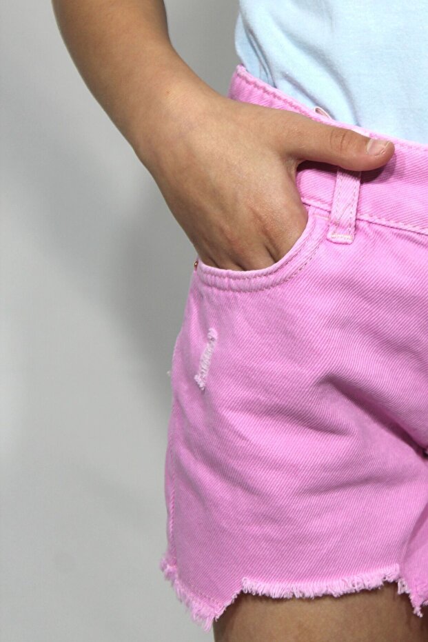 Kız Çocuk Pembe Denim Şort - 2