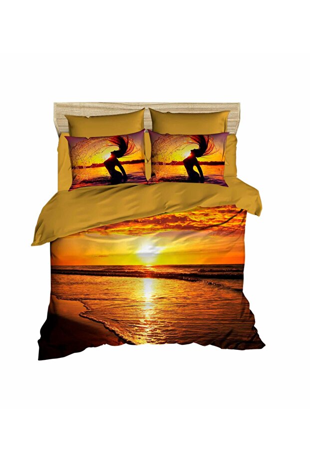 Sunset Seaside 3D Double Duvet Cover Pillow Set