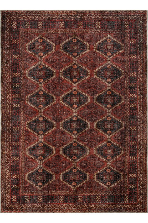 Private Burgundy Distressed Vintage Rug with Ethnic Patterned Woven Design—Authentic Handwoven Chenille Living Room Rug (xxx)