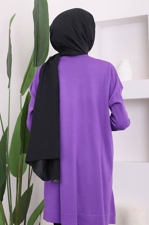Mor Bisiklet Yaka Merserize Salaş Triko Tunik - 3