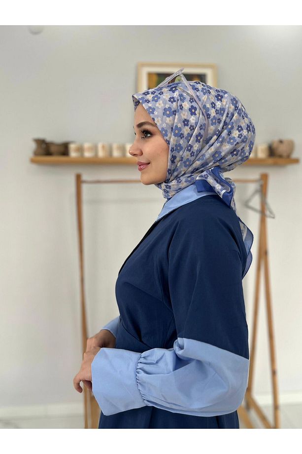 BASİC MAVİ KIR ÇİÇEĞİ DESEN EŞARP - 1