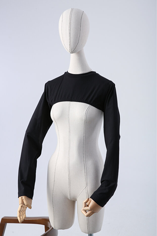Black Cotton Long Sleeve Stand Collar Crop Underwear