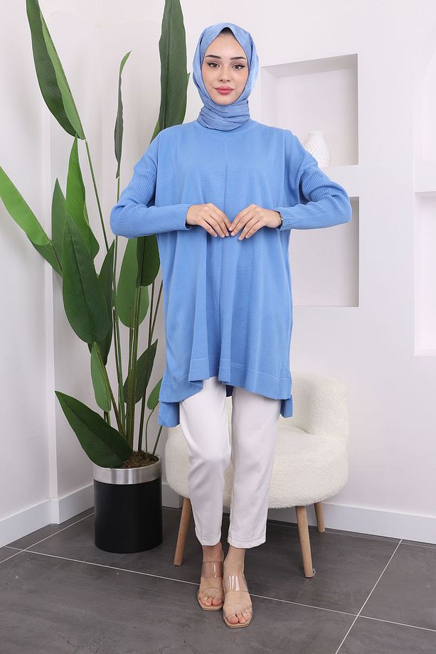 İndigo Bisiklet Yaka Merserize Salaş Triko Tunik - 4