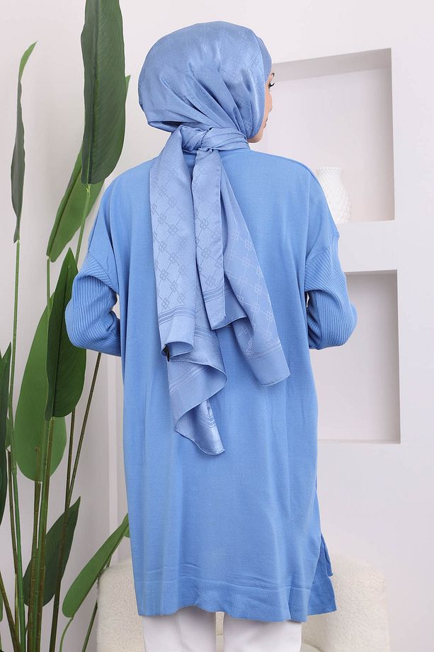 İndigo Bisiklet Yaka Merserize Salaş Triko Tunik - 3