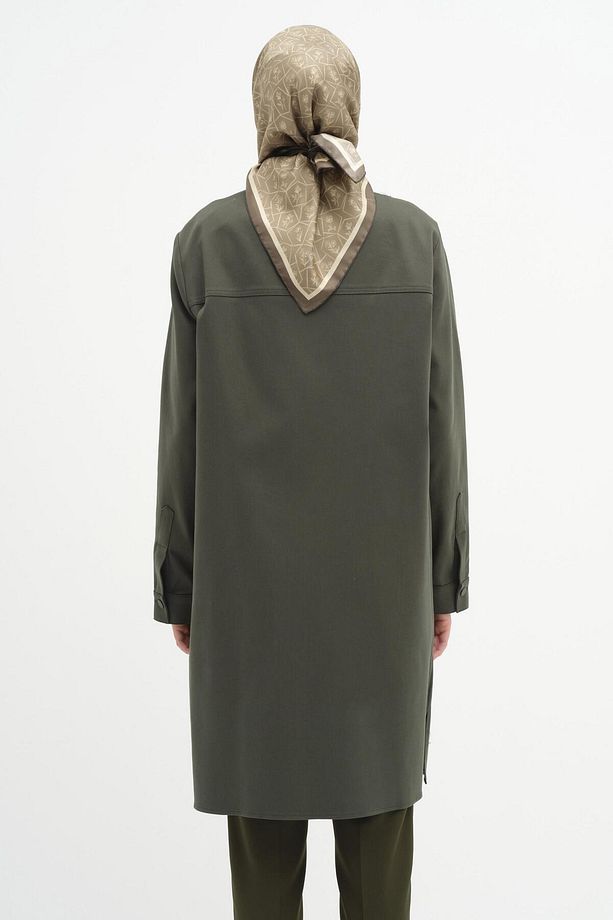 Yaka Ve Robası Nakış Detaylı Canvas Tunik - Haki - 6
