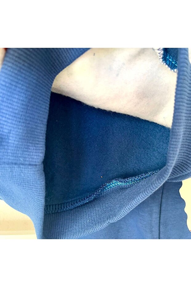 3 Thread Winter Raised Inside, Printed, Button Detailed Top and Bottom Set, Tracksuit Set - 3