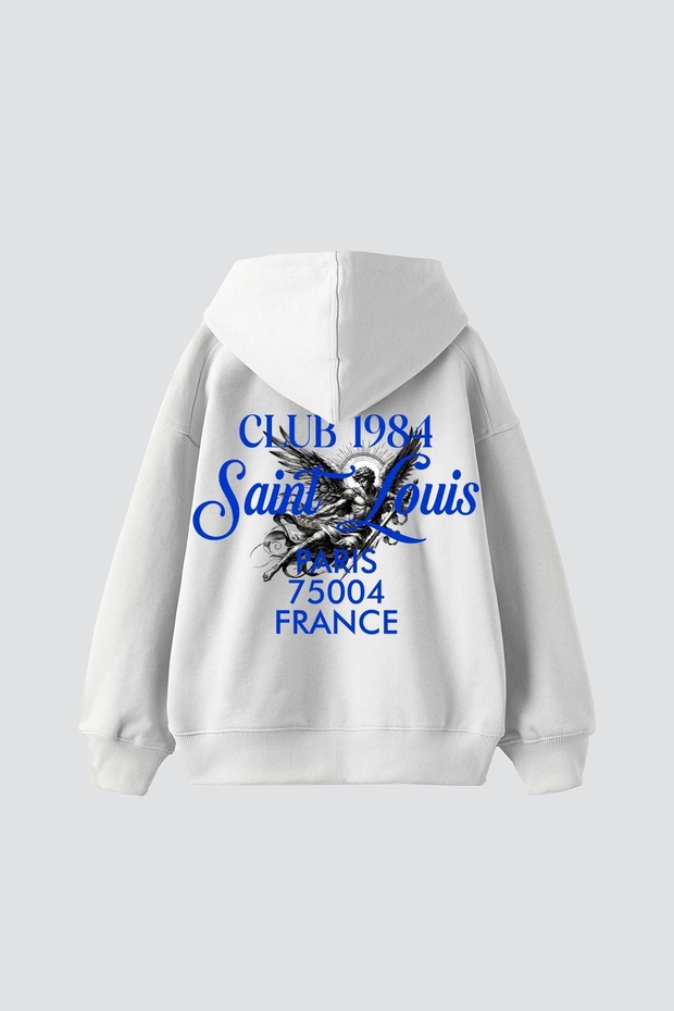 Saint Louis Printed Oversize Unisex Premium White Hoodie