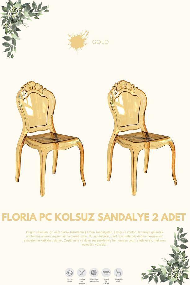 FLORİA  KOLSUZ POLİKARBON DÜĞÜN SANDALYESİ 2 ADET - 1